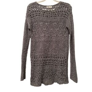 Hollister Grey Open Knit Crochet Pullover Sweater Womens XS/S Long Sleeve Boho